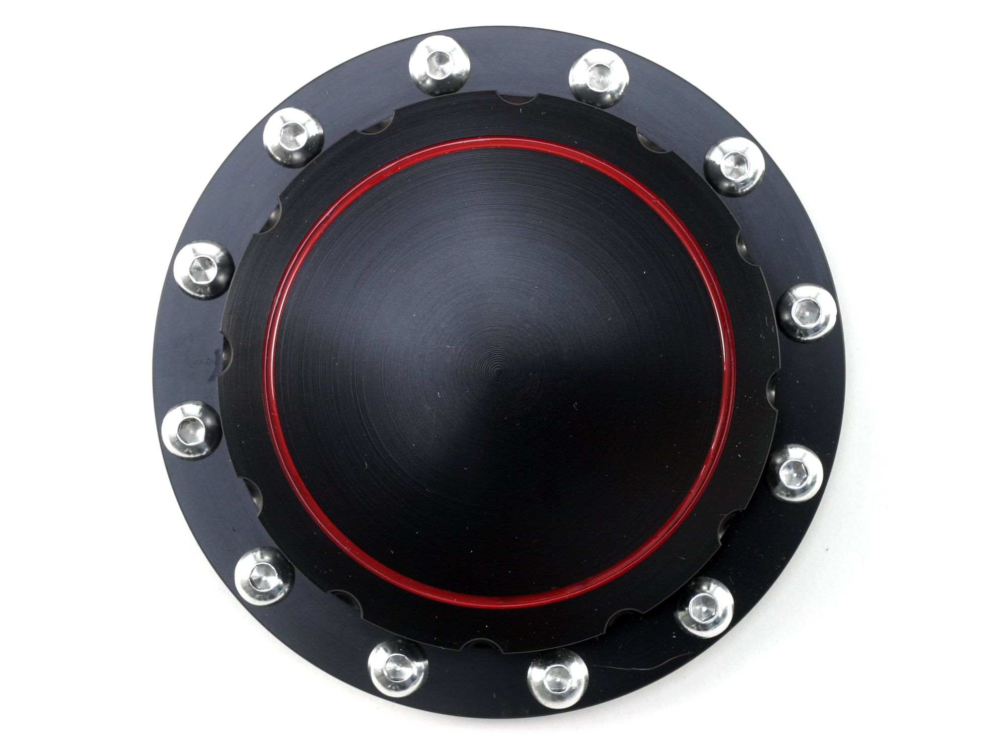 (image for) 64-73 "RESTO MOD" SOLID BLACK W/RED RING BILLET ALUMINUM GAS CAP