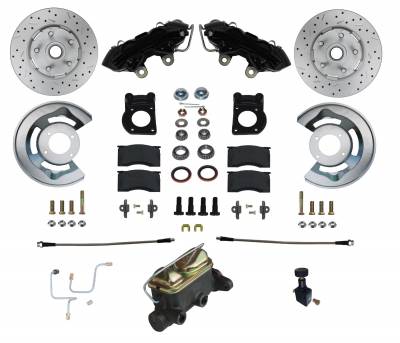 64-66 FRONT DISC BRAKE KIT - BLACK POWDER COAT CALIPERS- DRILLED (image for) 64-66 FRONT DISC BRAKE KIT - BLACK POWDER COAT CALIPERS- DRILLED