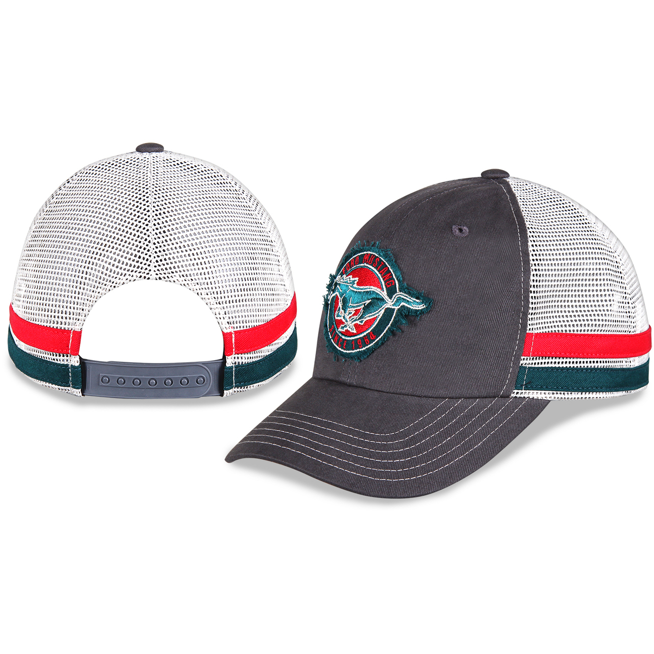 MUSTANG EMBLEM HAT, WHITE MESH WITH MED GRAY FRONT PANEL AND MUS (image for) MUSTANG EMBLEM HAT, WHITE MESH WITH MED GRAY FRONT PANEL AND MUS