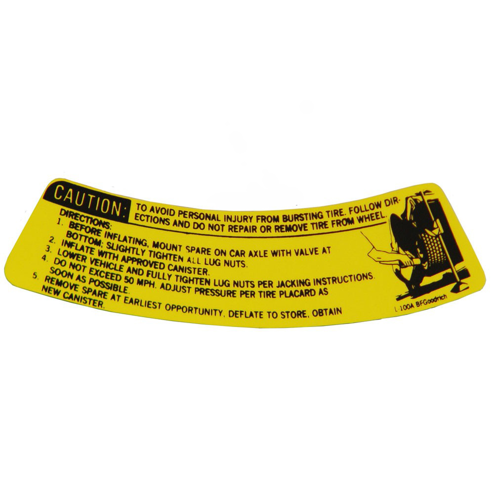 67-73 SPACE SAVER SPARE TIRE USAGE DECAL