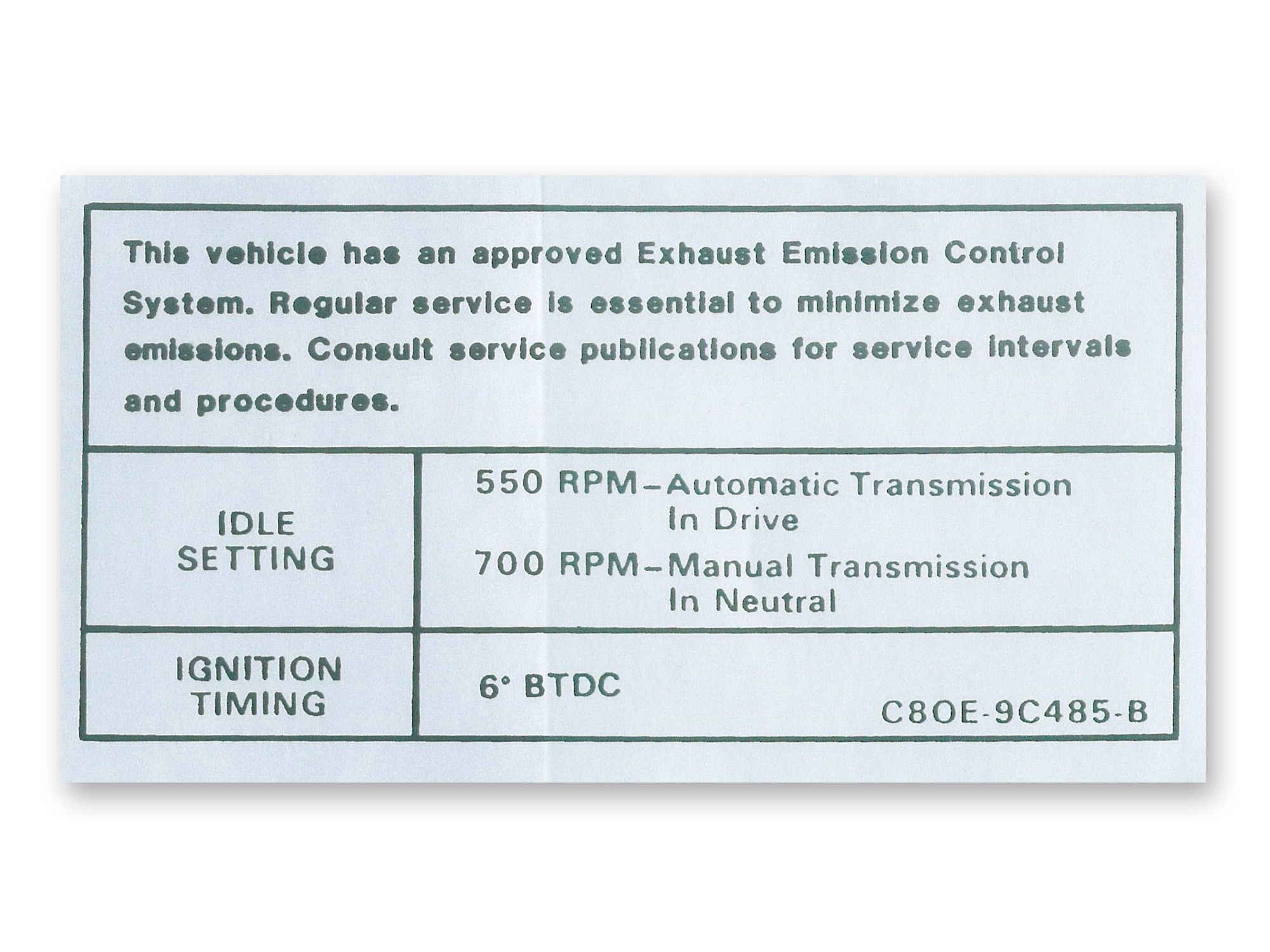 68-69 302, 3514V AUTO/MANUAL EMMISSIONS DECAL (image for) 68-69 302, 3514V AUTO/MANUAL EMMISSIONS DECAL