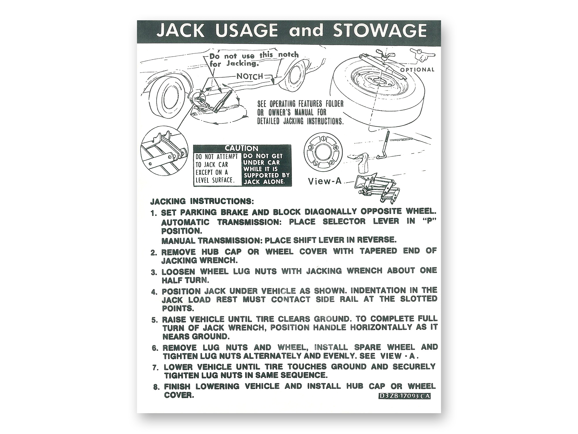 73 COUPE - JACKING AND JACK STORAGE DECAL