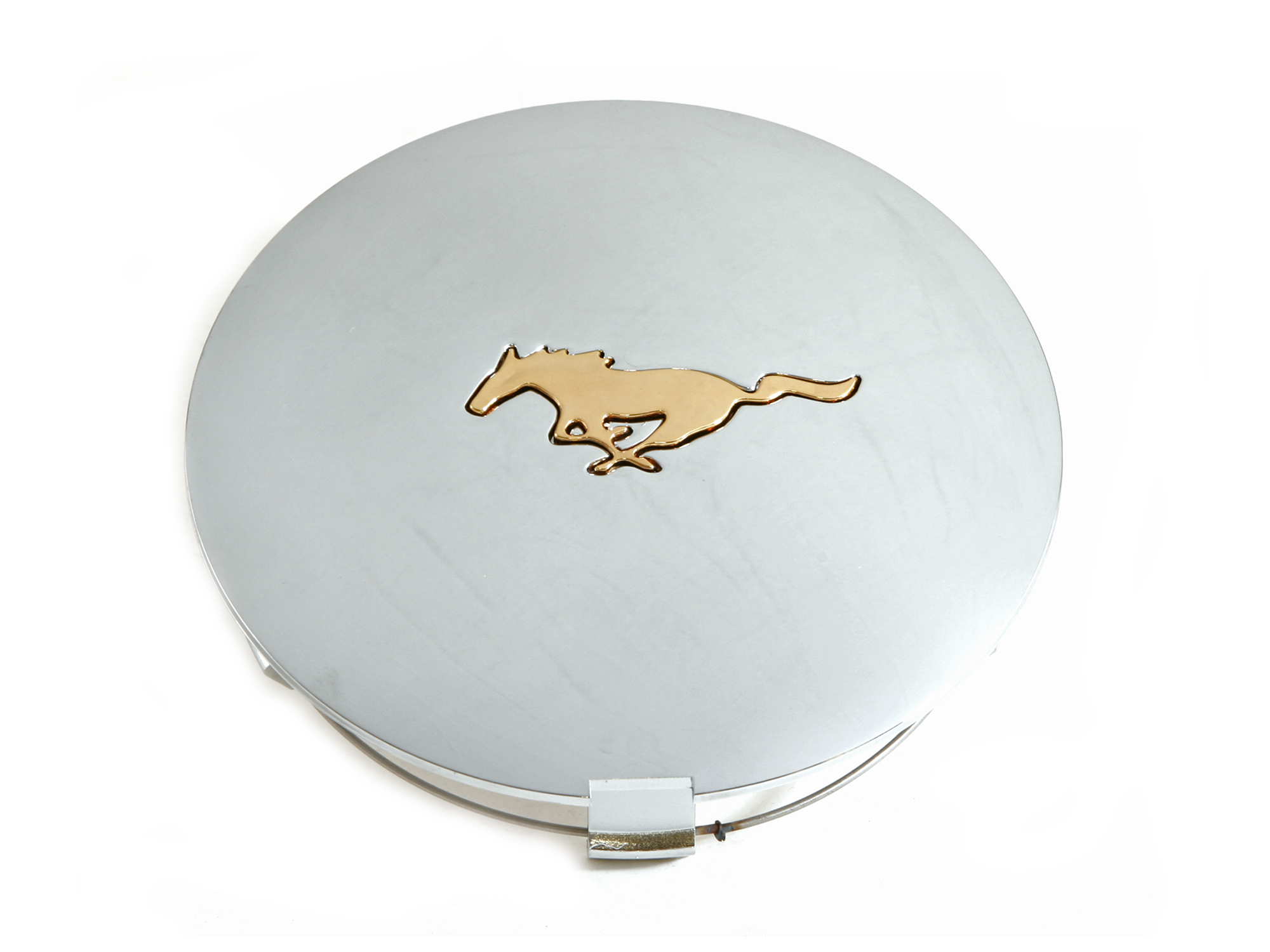 (image for) 87-93 CHROME HUB CAP WITH GOLD RUNNING HORSE CENTER