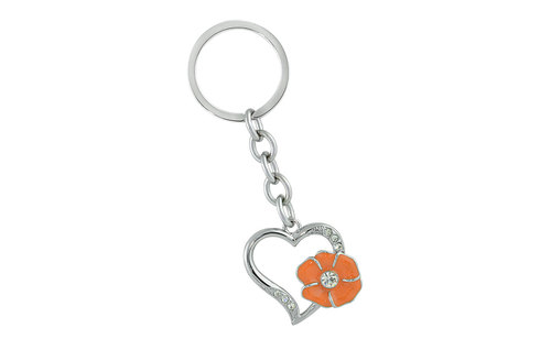 (image for) MUSTANG BLOCK - HEART SHAPE KEY CHAIN WITH ORANGE FLOWER - CLEAR