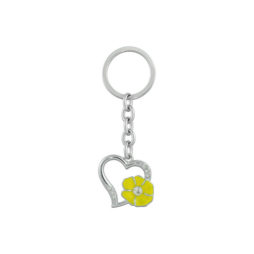 (image for) MUSTANG BLOCK - HEART SHAPE KEY CHAIN WITH YELLOW FLOWER- CLEAR