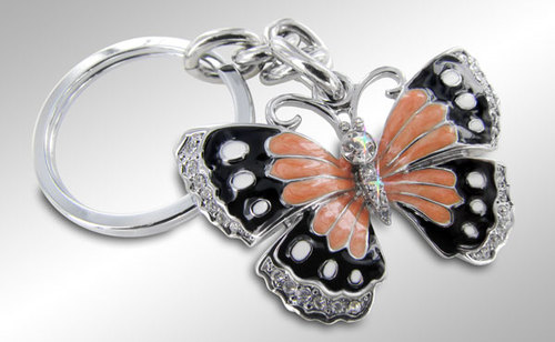 (image for) MUSTANG BLOCK - ORANGE AND BLACK BUTTERFLY KEY CHAIN - CLEAR