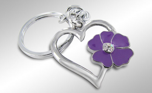 (image for) MUSTANG BLOCK - HEART SHAPE KEY CHAIN WITH PURPLE FLOWER