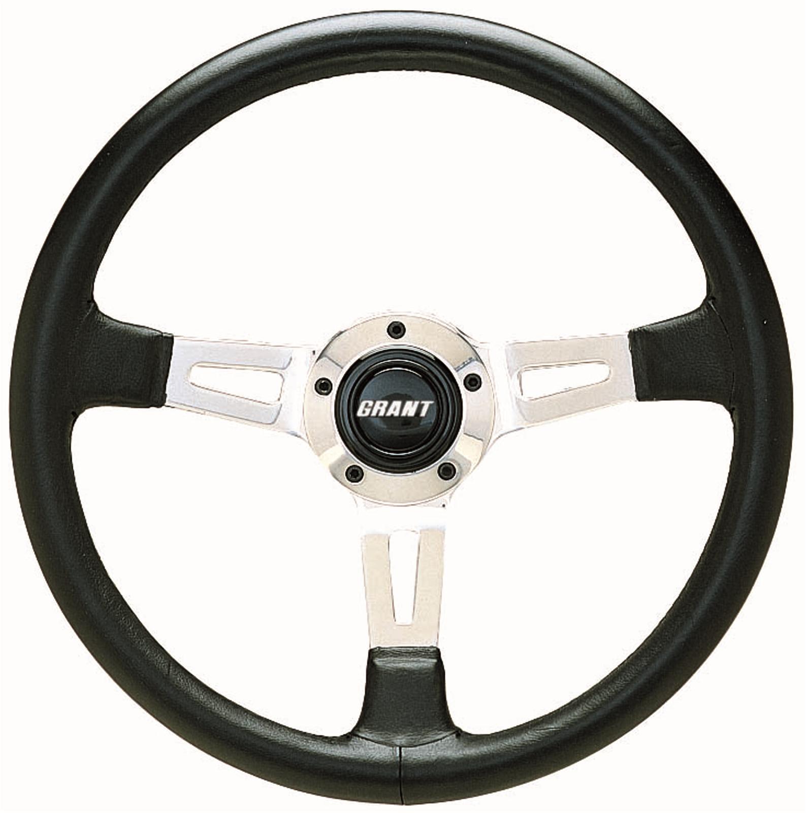 GRANT 14" BLACK 3 SPOKE LEATHER STEERING WHEEL (image for) GRANT 14" BLACK 3 SPOKE LEATHER STEERING WHEEL