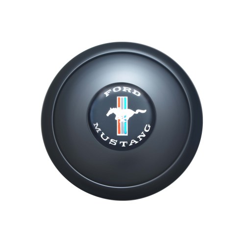 (image for) GT9 HORN BUTTON, SMALL MUSTANG LOGO, COLORED, BLACK ANODIZED