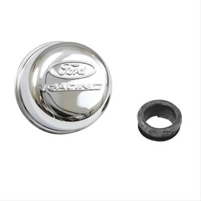 (image for) OIL BREATHER, PUSH-IN, ROUND, STEEL, CHROME, FORD RACING LOGO
