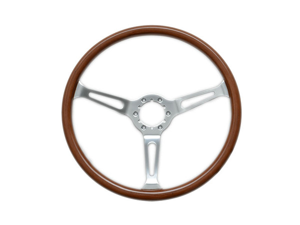 15" WOOD 3 SPOKE CHROME STEERING WHEEL - 6 BOLT CENTER SHELBY (image for) 15" WOOD 3 SPOKE CHROME STEERING WHEEL - 6 BOLT CENTER SHELBY