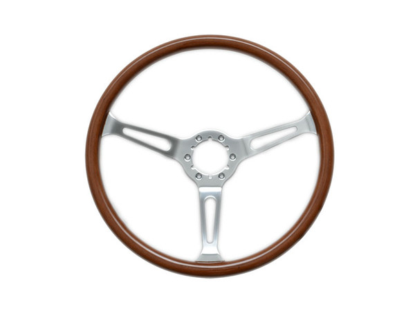 (image for) 15" WOOD 3 SPOKE CHROME STEERING WHEEL - 6 BOLT CENTER SHELBY