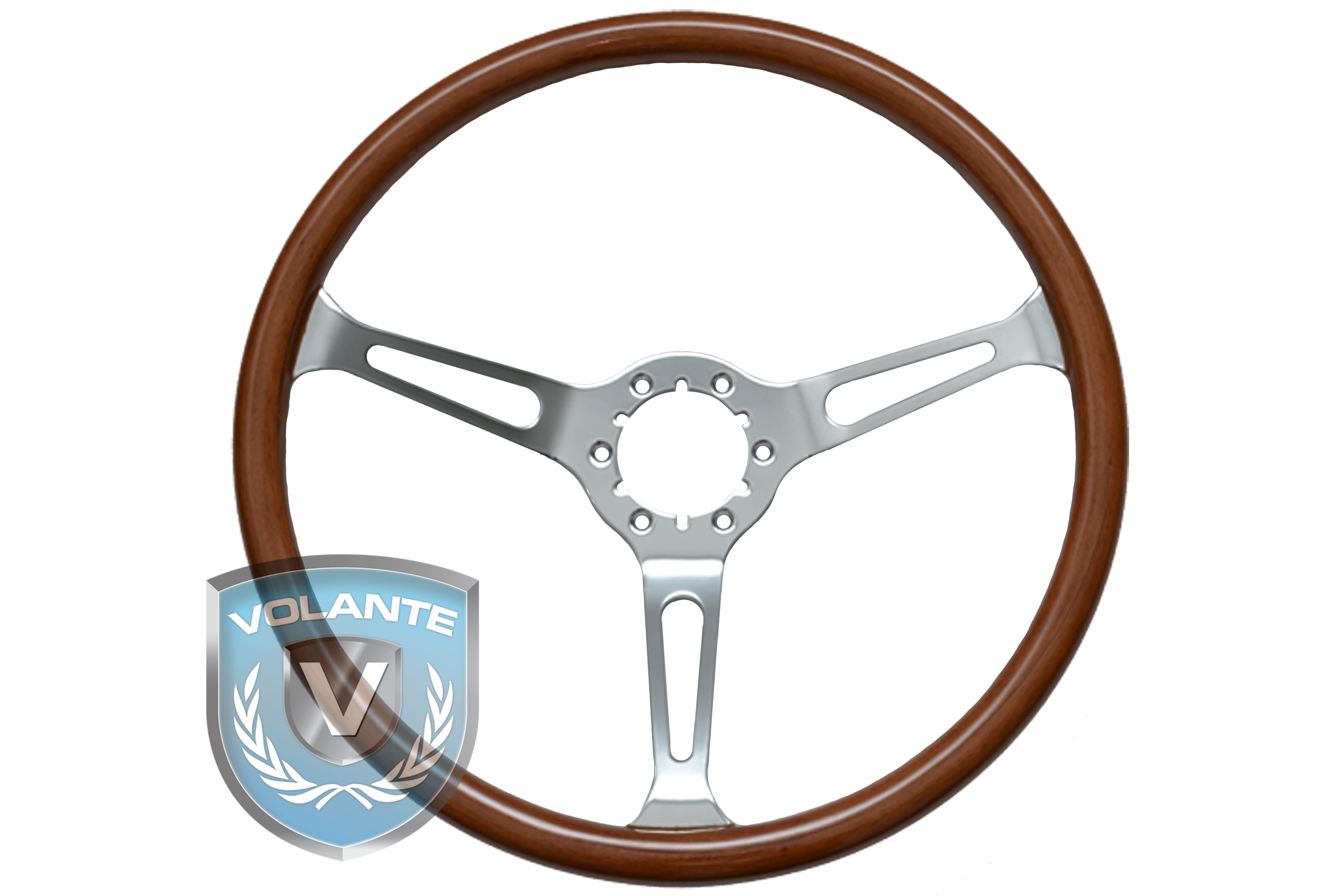 15" WOOD 3 SPOKE CHROME STEERING WHEEL - 6 BOLT CENTER (image for) 15" WOOD 3 SPOKE CHROME STEERING WHEEL - 6 BOLT CENTER