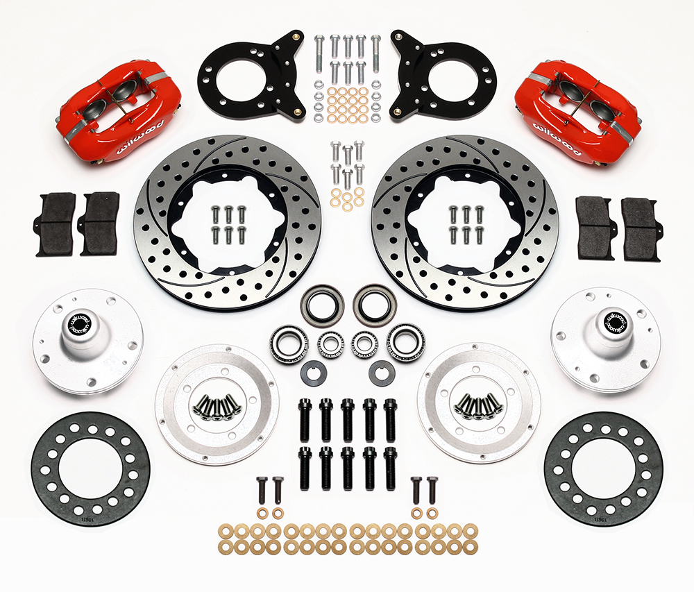 (image for) 67 FRONT DISC BRAKE KIT, 11" ROTOR, RED CALIPERS, DRILLED AND SL