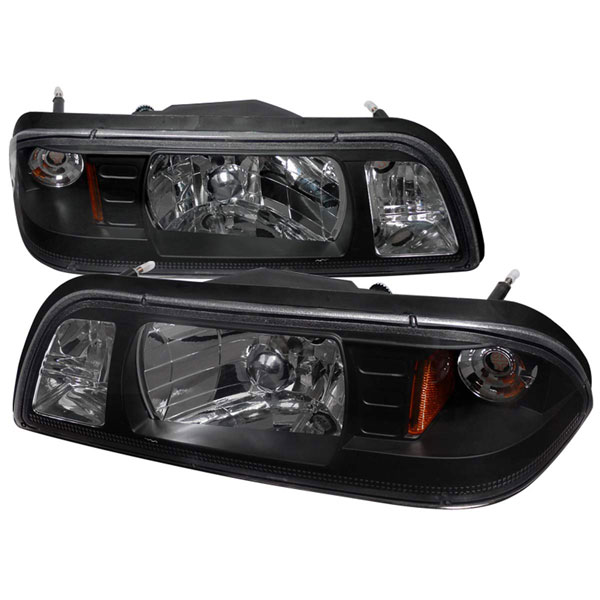 (image for) 87-93 MUSTANG 1PC HEADLIGHTS BLACK- CRYSTAL HOUSING