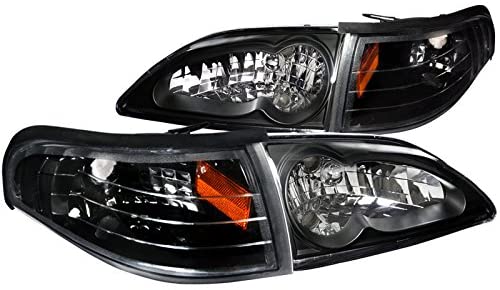 (image for) 94-98 MUSTANG 1PC COMBO BLACK HOUSING HEADLIGHTS WITH CORNE