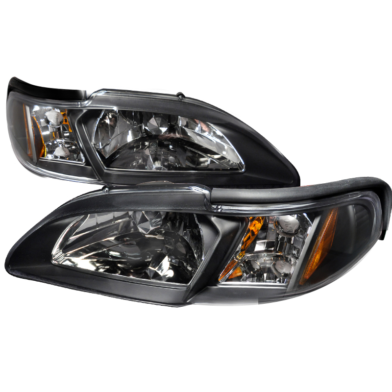 (image for) 94-98 MUSTANG 1PC HEADLIGHTS BLACK - CRYSTAL HOUSING