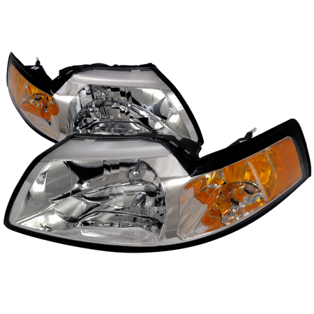 (image for) 99-04 MUSTANG HEADLIGHTS CHROME- CRYSTAL HOUSING W/AMBER RE