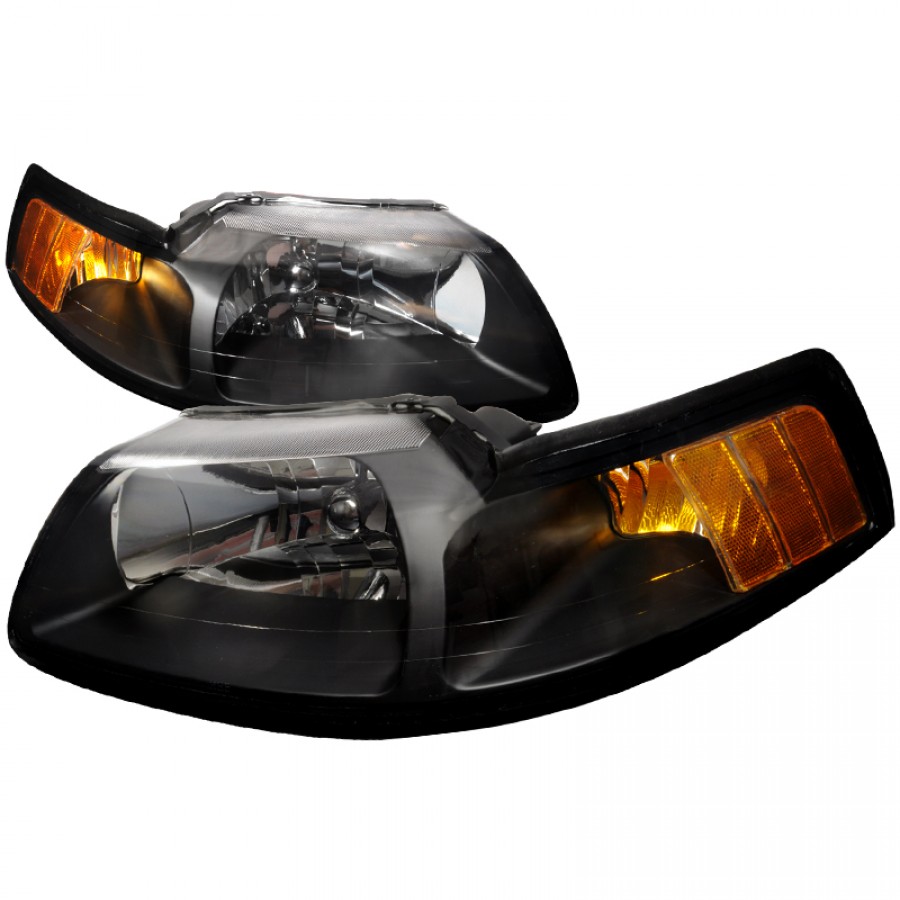 (image for) 99-04 MUSTANG HEADLIGHTS BLACK- CRYSTAL HOUSING W/AMBER REF