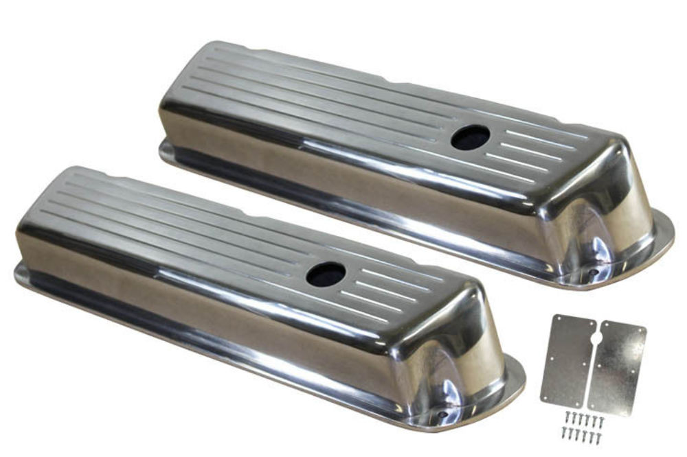 62-85 BALL MILLED POLISHED ALUMINUM SMALL BLOCK VALVE COVERS