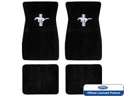 DELUXE CARPET FLOOR MATS - BLACK WITH SILVER PONY LOGO