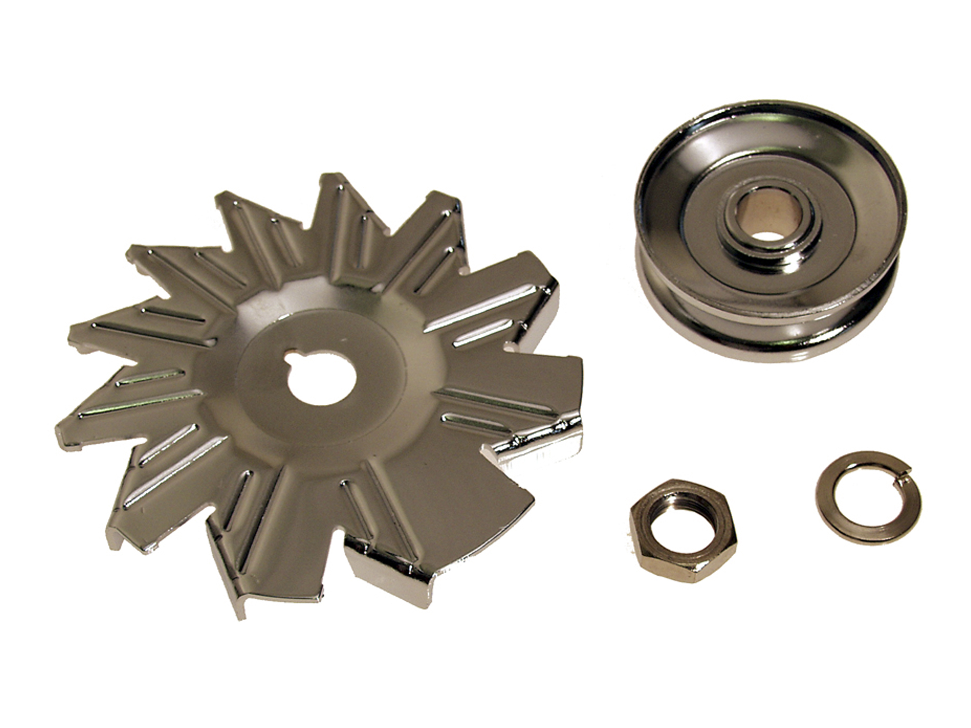 65-73 CHROME ALTERNATOR FAN AND PULLEY SET - 4 PCS