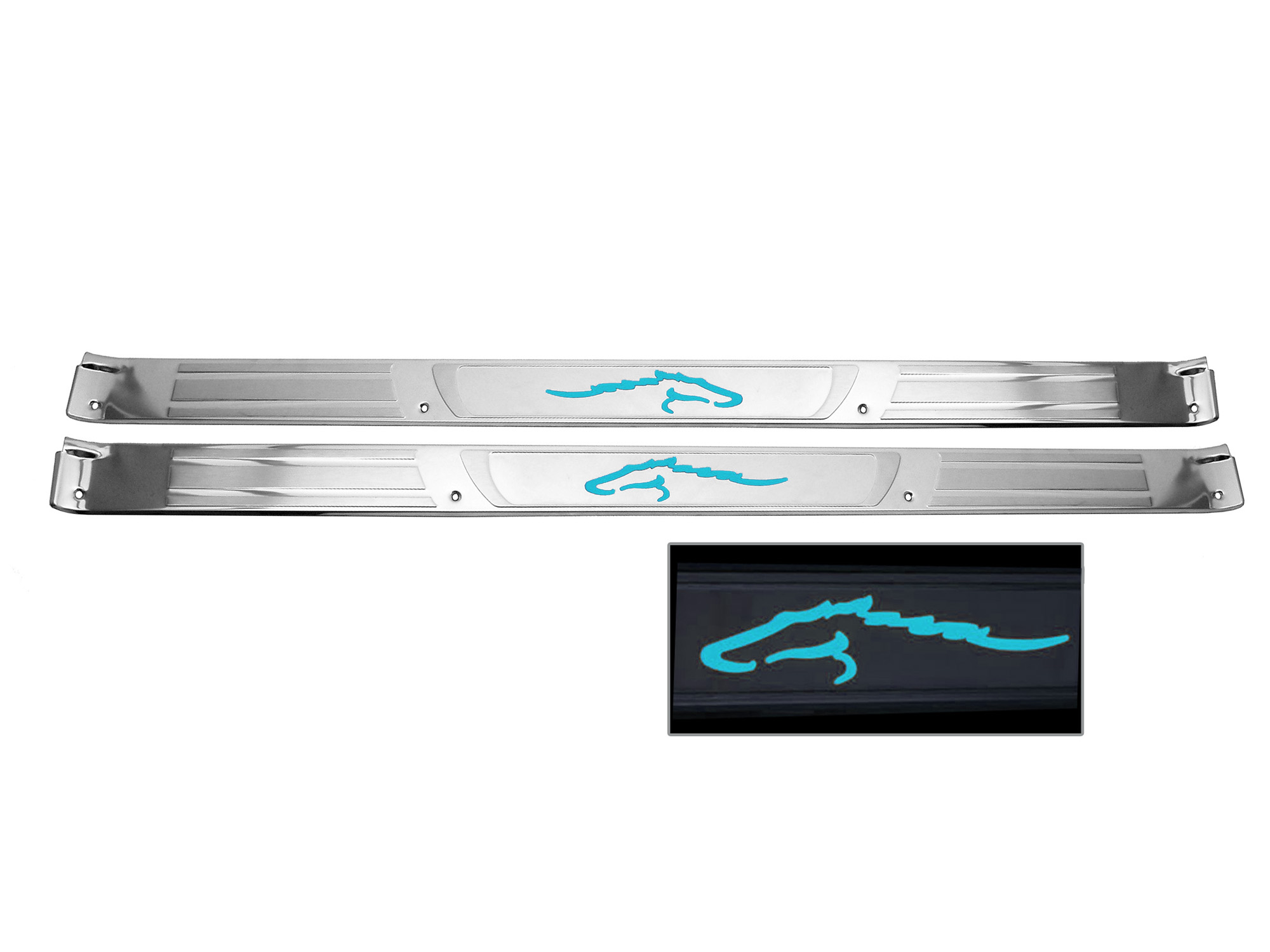 65-68 LIGHTED DOOR SILL PLATES - BLUE LED - COUPE/FASTBACK (image for) 65-68 LIGHTED DOOR SILL PLATES - BLUE LED - COUPE/FASTBACK