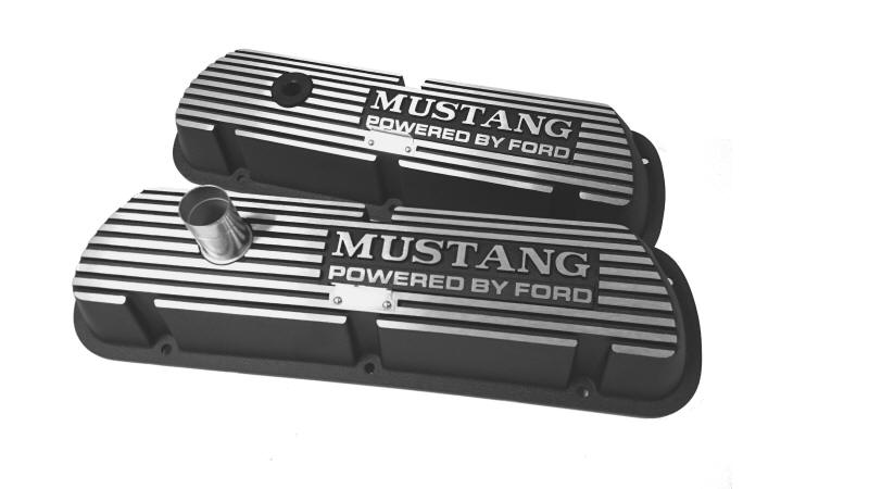 (image for) 289/302/351W BLACK MUSTANG POWERED BY FORD ALUMINUM VALVE COVERS
