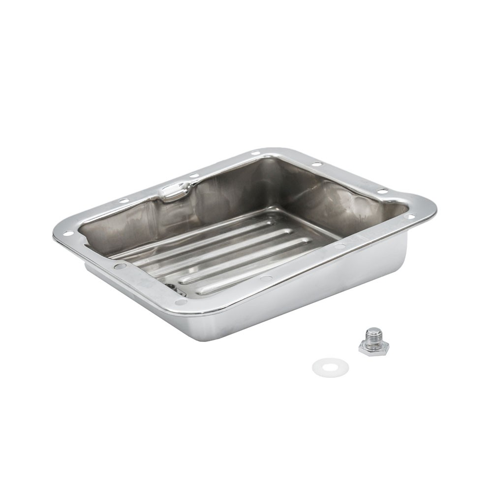 (image for) 64-73 C4 TRANSMISSION PAN - CHROME - WITH DRAIN PLUG
