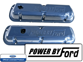 68-72 OE SMALL BLOCK VALVE COVERS- BLUE-POWERED BY FORD
