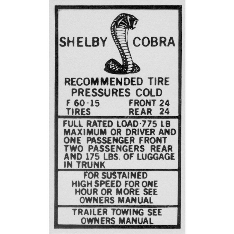 (image for) 69-70 SHELBY GLOVE BOX TIRE PRESSURE DECAL