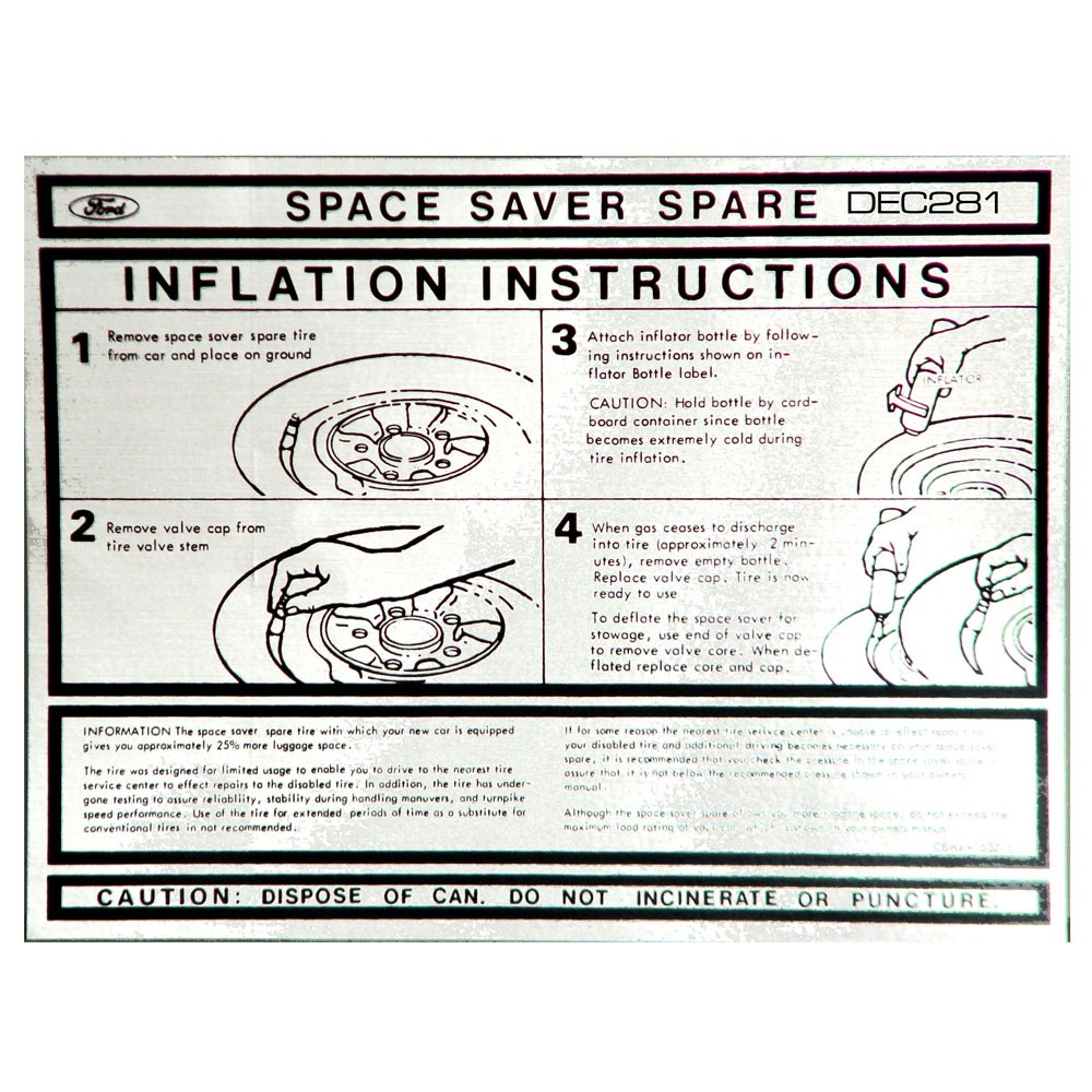67-73 SPACE SAVER INFLATION, TRUNK LID DECAL