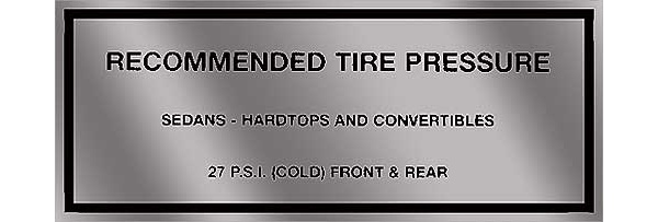 63-65 FALCON RECOMMENDED TIRE PRESSURE DECAL
