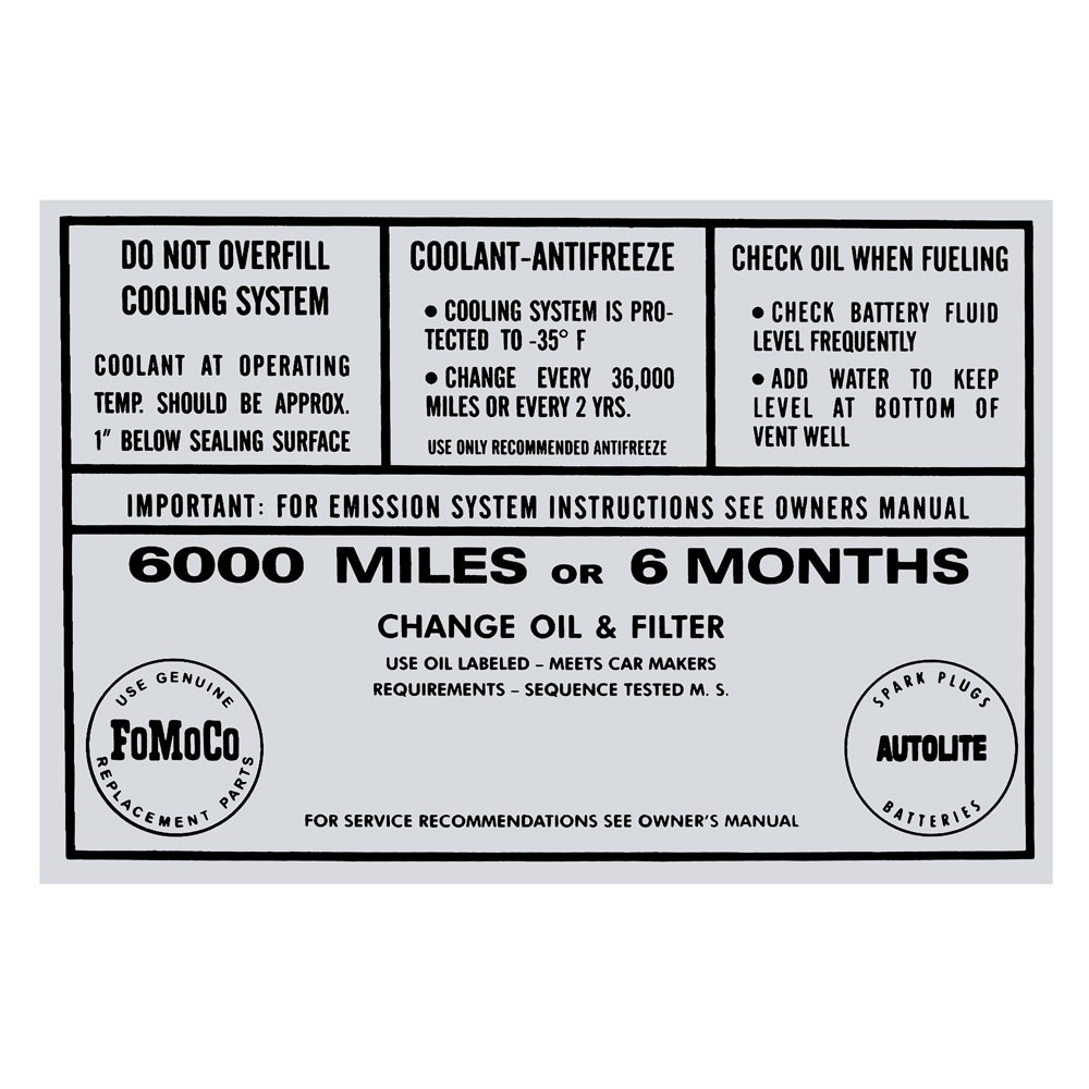 64 SERVICE SPECIFICATIONS DECAL (image for) 64 SERVICE SPECIFICATIONS DECAL