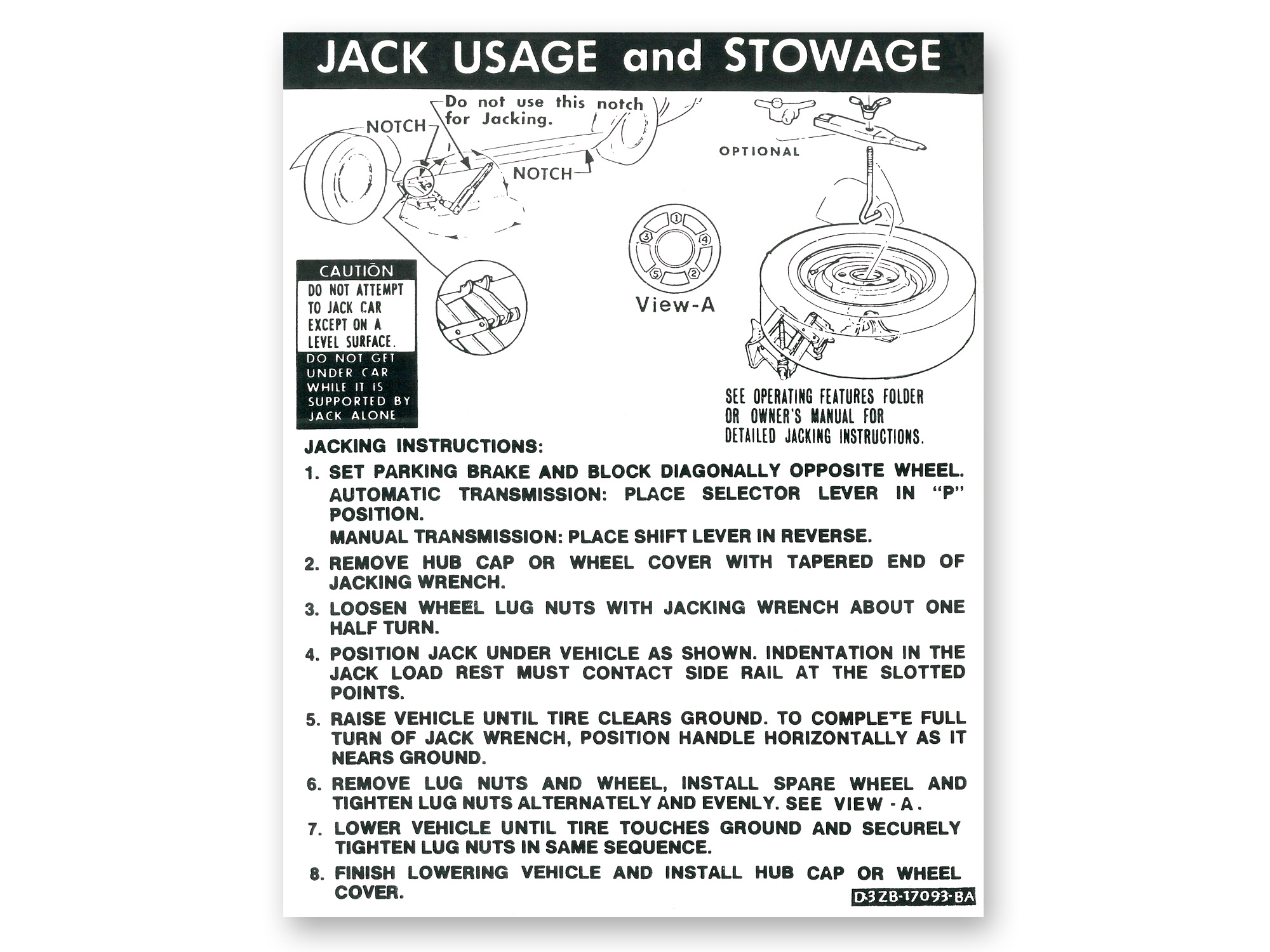 73 CONVERTIBLE - JACKING AND JACK STORAGE DECAL