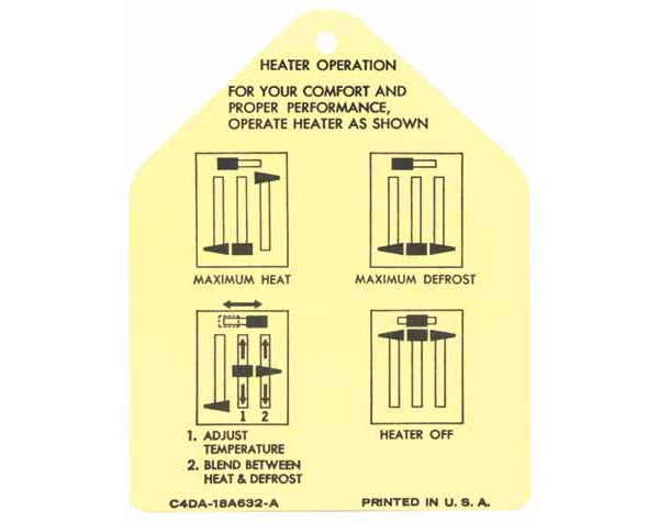 64-65 HEATER INSTRUCTIONS TAG
