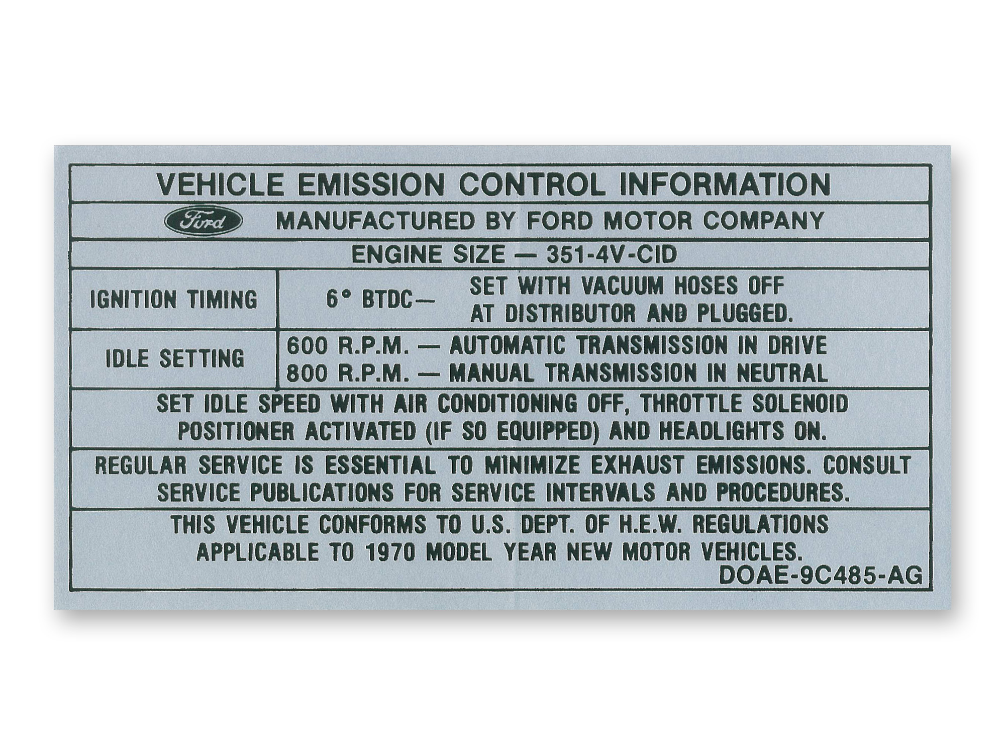 (image for) 70 MUSTANG - 351-4V AT/MT - EMISSION DECAL