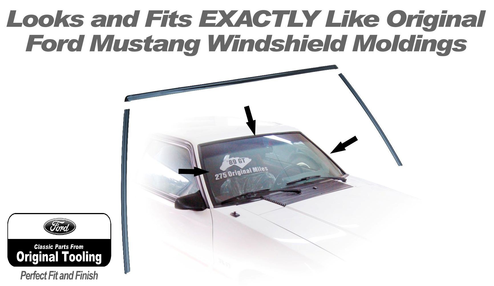 79-93 WINDSHIELD MOLDINGS - 3 PC SET - FORD TOOLING (image for) 79-93 WINDSHIELD MOLDINGS - 3 PC SET - FORD TOOLING