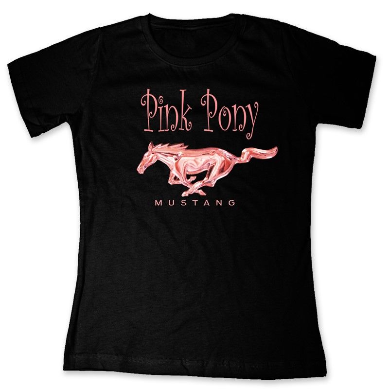 (image for) LADIES T-SHIRT - PINK PONY MUSTANG - BLACK - SMALL