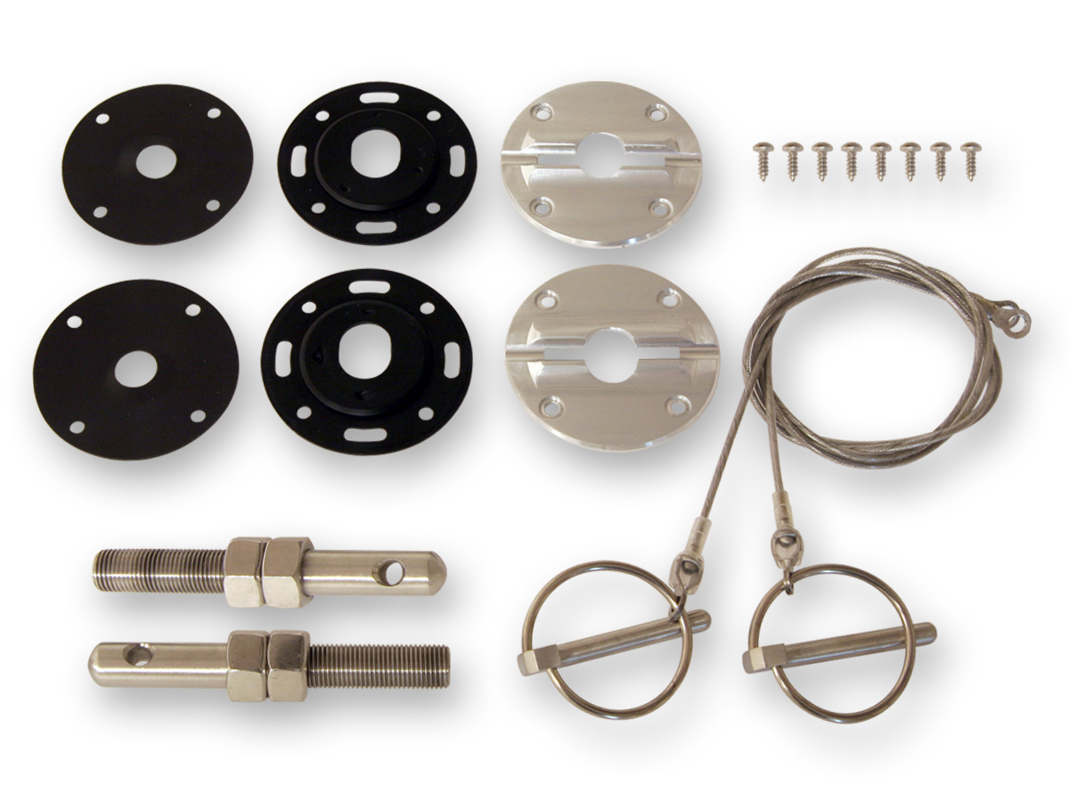(image for) 64-73 BILLET STAINLESS HOOD PIN KIT WITH CABLE